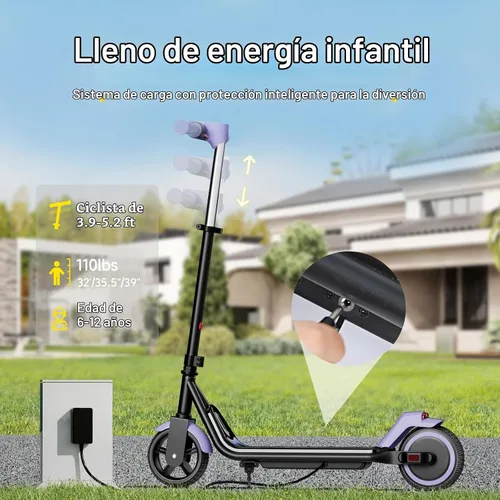 Vista 5 de ECOROAD EK6 - Patinete eléctrico para niños para velocidades de 6-12, 3/6/10 mph para máxima comodidad y altura ajustable, 150 W y doble freno