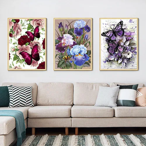 Vista 3 de Binyuellr Paquete de 6 kits de pintura de diamantes 5D para adultos, patrones de mariposas y flores, kits de arte de diamantes para pintura de gemas