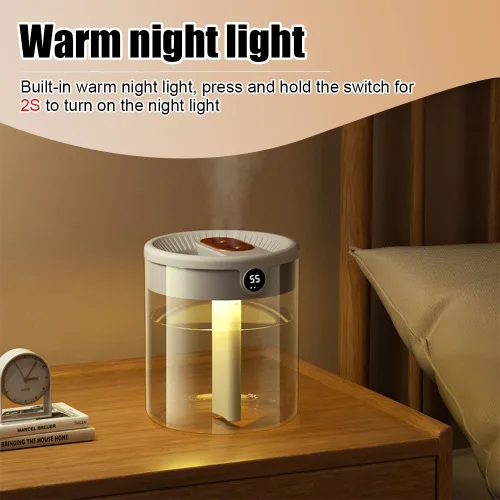 Vista 5 de Humidificador, humidificador de escritorio personal USB de 2L con luz nocturna, boquilla doble, humidificador de aire silencioso para el hogar