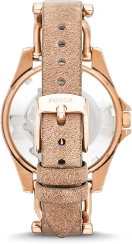 Vista 4 de Fossil Riley - Reloj para mujer con detalles de cristal y pulsera de acero inoxidable, Oro rosa, bronceado, Movimiento de cuarzo