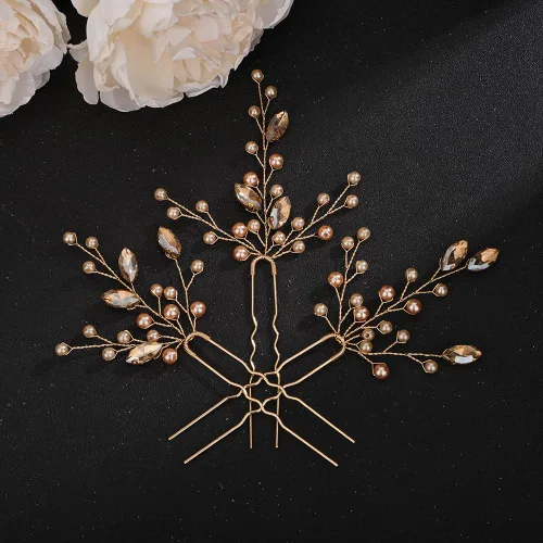 Vista 8 de Teyglen Juego de 3 horquillas de cristal de perlas negras para novia, accesorios para el cabello de boda, piezas de pelo de perlas negras hechas a