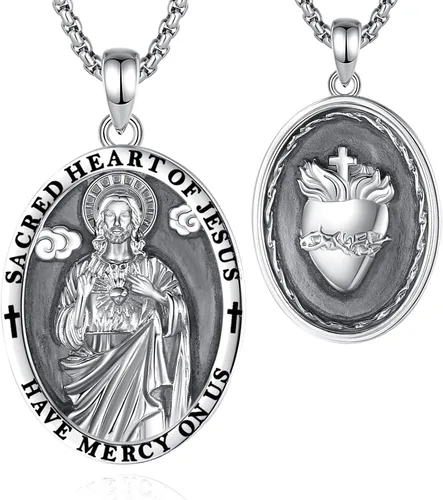 Vista 31 de Vito Collares de Santos de Plata de Ley 925 para Mujeres y Hombres, Colgante de San Miguel/Crucifijo/Caravaca/San Judas/Virgen María, Medalla