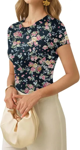 Vista 2 de MANGOPOP - Body de cuello redondo para mujer, manga corta y manga larga, camisetas ajustadas y básicas