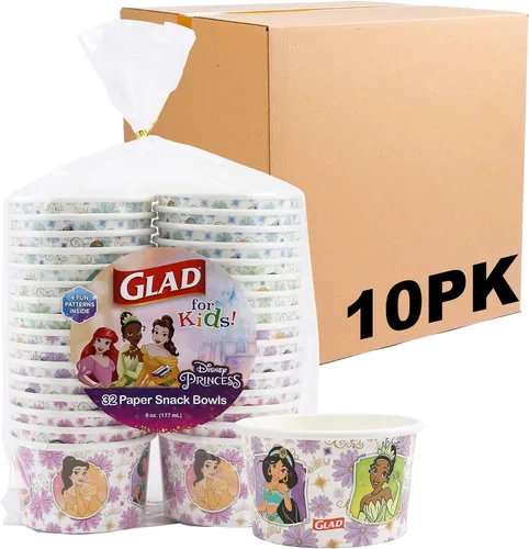 Vista 8 de Glad para Niños Cuencos de Papel Desechables de Princesa Disney, Tapas No Incluidas, Marcos Florales - Resistentes, Aptos para Microondas, Vasos