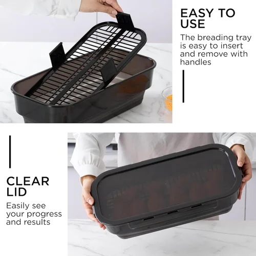 Vista 7 de COOK WITH COLOR Tazón Plegable para Rebozar - Recipiente Agitador para Rebozar Sin Ensuciar - Ideal para Pescado Frito, Pollo Frito, Aros de Negro