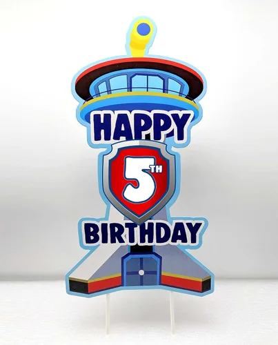 Vista 3 de Decoración personalizada de edad para pastel de cumpleaños para fiestas de niños y niñas de patrulla