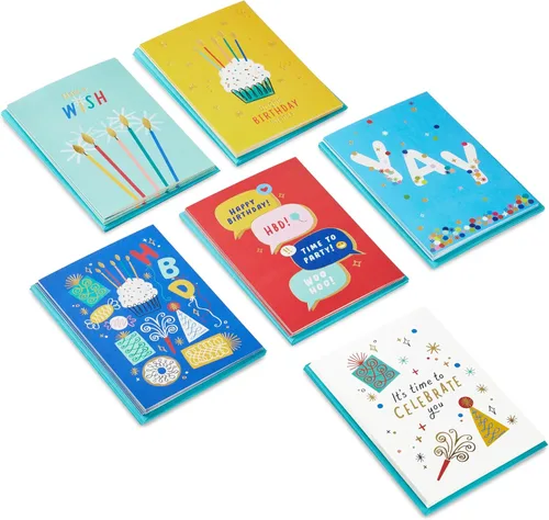 Vista 3 de Hallmark - Juego de tarjetas de cumpleaños, 36 tarjetas con sobres (deseos de cumpleaños brillantes)