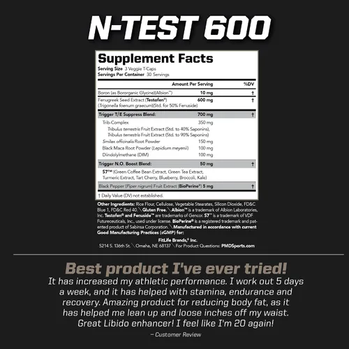 Vista 3 de PMD Sports N-Test 600 Advanced Nitric Oxide Booster para hombres – con testofeno clínicamente estudiado – Músculo magro y ganancias de fuerza