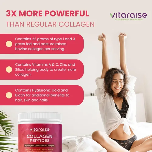 Vista 4 de Polvo de colágeno hidrolizado, tipo I y III, alimentado con pasto, naturalmente, 3 veces más potentes péptidos de colágeno en polvo para mujeres