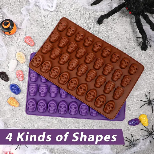 Vista 3 de Webake Mini Molde de Caramelo de Calavera con 4 Formas Diferentes, Molde de Silicona para Dulces y Chocolate con Calavera de Halloween de 36