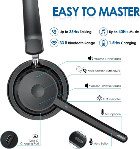 Vista 2 de Mopchnic Auriculares Bluetooth, auriculares inalámbricos con micrófono con cancelación de ruido AI, auriculares inalámbricos con dongle USB