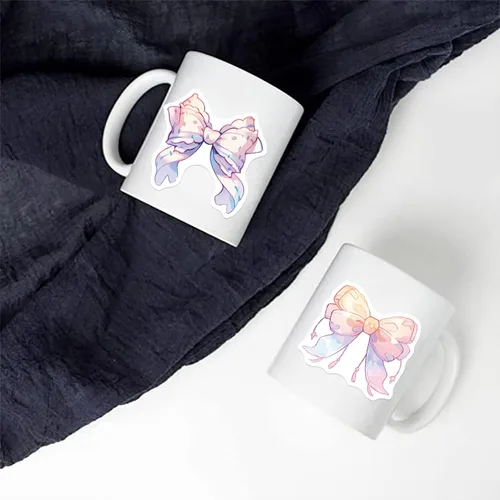 Vista 9 de Calcomanías estéticas de lazos para niñas, 50 calcomanías vintage de anime con nudo de lazo, vinilo impermeable con lazos rosas para botella de Arcos
