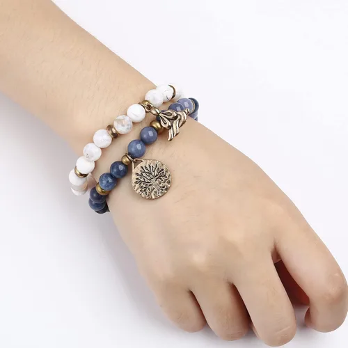 Vista 2 de Pulsera de piedras preciosas naturales para curación, yoga, cuentas para mujer, árbol de la vida, chakra, jaspe y ágata tibetana