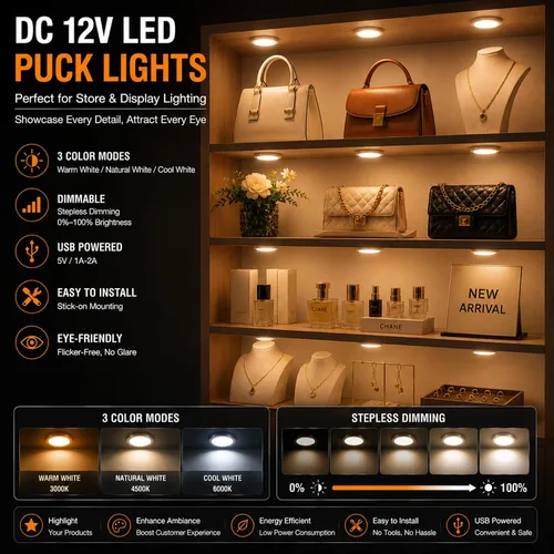 Vista 8 de Luces LED inteligentes de disco, iluminación regulable debajo del gabinete con control de aplicación Bluetooth, sincronización de música