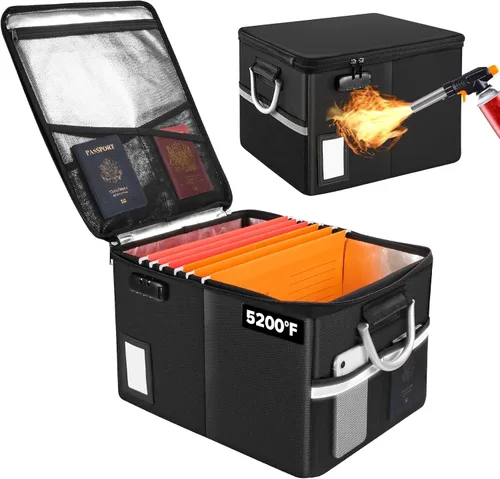 Vista 17 de TOMKID Archivador ignífugo con cerradura, organizador de documentos ignífugo, caja de archivos plegable, archivador con asa para certificaciones
