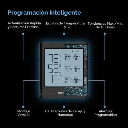 Vista 3 de AC Infinity Temperatura Humedad VPD Smart Hygrometer B2 w/Bluetooth App