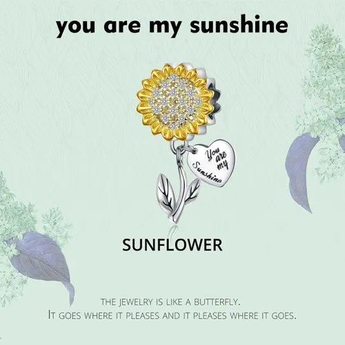 Vista 5 de Sunflower Charm Fit for Pandora Charms Bracelet and Necklace You Are My Sunshine Charm Gifts for Women