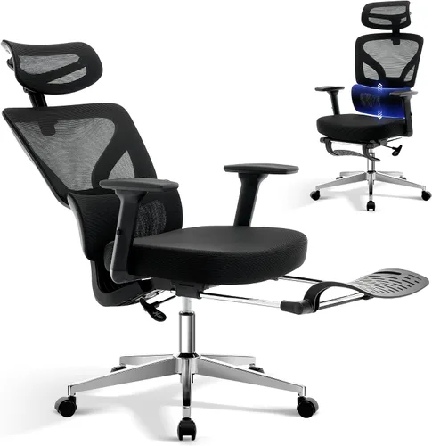 Vista 14 de Silla de oficina ergonómica - Silla de escritorio de malla para el hogar con soporte lumbar ajustable, silla de juegos de computadora con respaldo