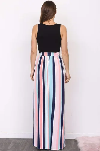 Vista 4 de Eloges - Vestido largo sin mangas con faja en contraste para mujer S-3X Plus