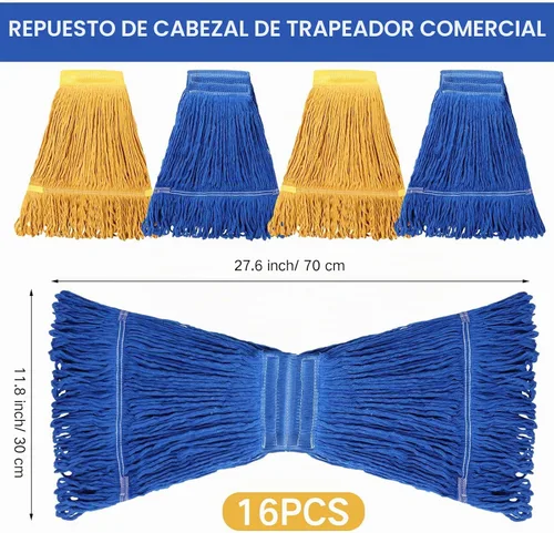 Vista 2 de Roshtia Paquete de 16 cabezales de repuesto de cabezal de trapeador grande y resistente, repuesto comercial, extremo bucle, cuerda de algodón
