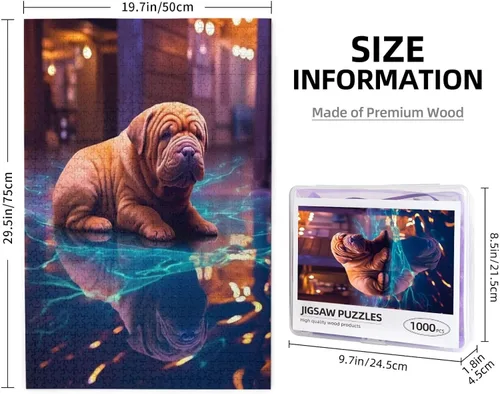 Vista 4 de Shar Pei - Rompecabezas de madera de perro de 1000 piezas, sorpresa para la decoración del hogar, rompecabezas artístico, regalo único de cumpleaños