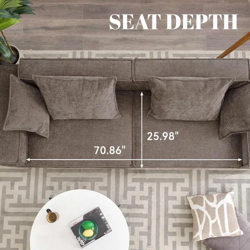 Vista 5 de WILLOVE Sofá moderno de 89.3 pulgadas para sala de estar, sofá nube con asiento profundo, cómodo sofá con reposabrazos extra anchos y 4 cojines