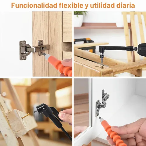 Vista 7 de Kit de extensión de broca flexible de 17 piezas, adaptadores de 1/4" 3/8" 1/2" Rotación de 360°, ángulo recto de 105°/90°, eje flexible, brocas