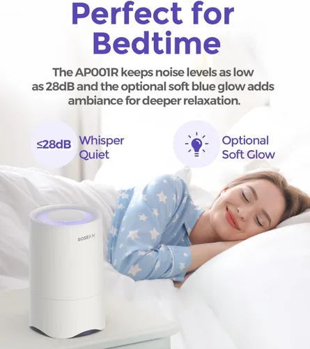 Vista 4 de Rosekm Purificador de aire pequeño con filtro de repuesto de paquete de 1 año, mini purificador de aire HEPA de escritorio personal, limpiador