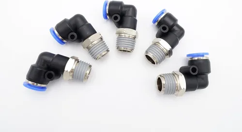 Vista 33 de Accesorio de Conexión por Empuje 1/2" Tubo OD x 1/2" Rosca Macho NPT, Codo Neumático Macho para Línea de Aire y Agua de 90 Grados con Giratorio