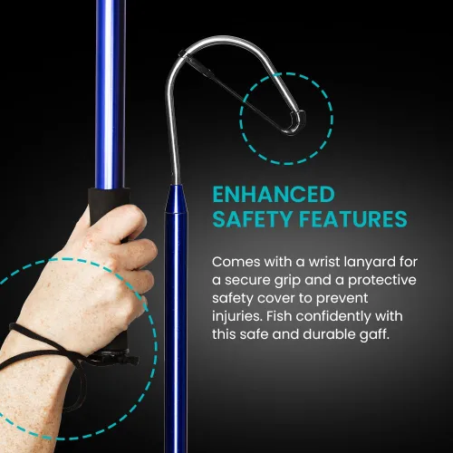 Vista 7 de GAFFER SPORTFISHING Aluminum Fish Gaff Hook Lightweight Fishing Pole with Sharp Stainless Steel Spear Hook Ergonomic Foam Grips, Secure Lanyard