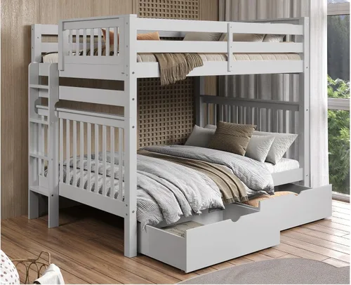 Vista 10 de Bedz King Literas de estilo misión matrimonial sobre tamaño matrimonial con escalera lateral y 2 cajones debajo de la cama, color gris