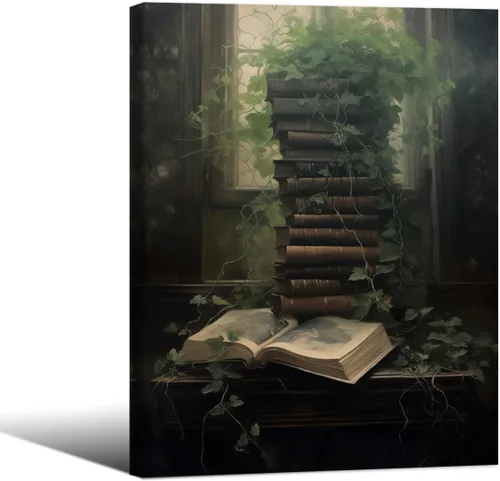 Vista 31 de Cartel de libro gótico de academia oscura vintage de mediados del siglo, arte de pared de lienzo victoriano de medio siglo, impresiones estéticas