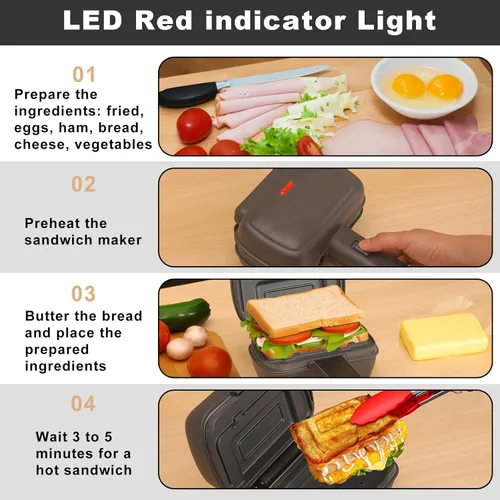 Vista 8 de UVFAST Mini sandwichera con platos extraíbles: Máquina portátil para hacer queso a la parrilla, sándwichera de desayuno eléctrica con platos
