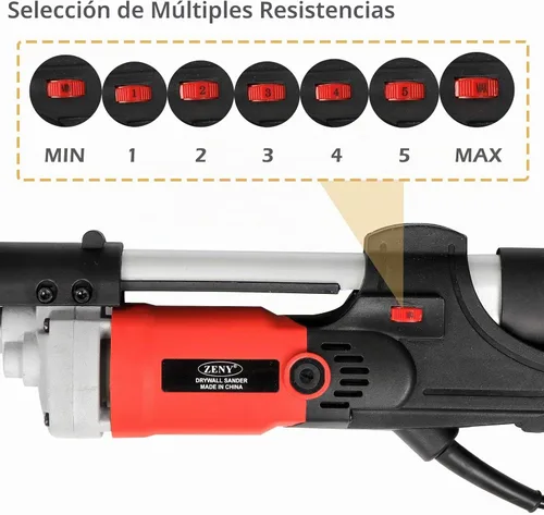Vista 3 de ZENY Lijadora eléctrica para paneles de yeso de 800W, velocidad variable ajustable con 6 almohadillas de lija