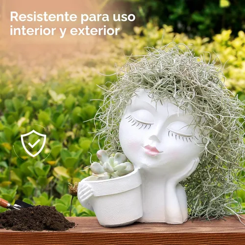 Vista 4 de vomiceak Macetas de Cara con Forma de Cabeza, Macetas para Plantas de Interior - Macetas Dobles Lindas para Flores y Suculentas con Agujeros