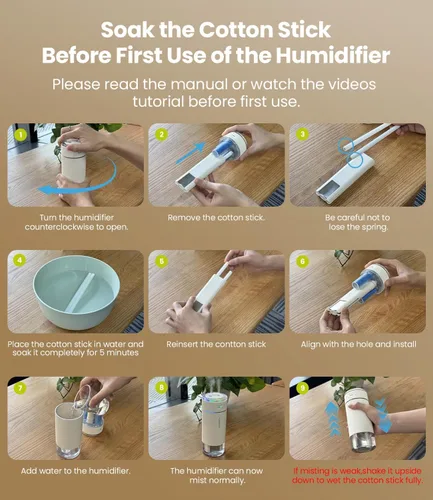 Vista 8 de WSKEN Humidificador pequeño portátil para dormitorio, boquilla doble, niebla fría grande, iluminación ambiental, encendido y apagado inteligente