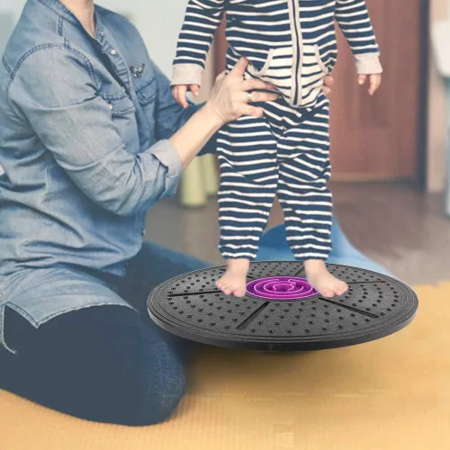 Vista 3 de Tabla de equilibrio Bambini, tabla de equilibrio ajustable y balancín, tabla de equilibrio de laberinto morado, tabla de equilibrio oscilante, yoga