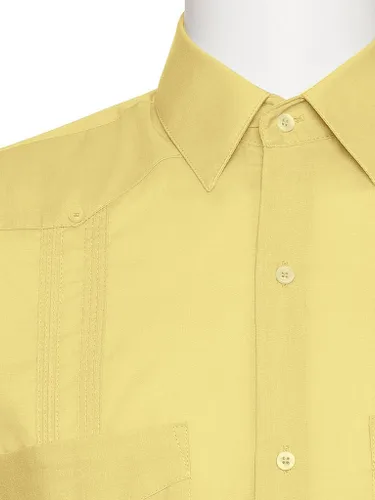 Vista 2 de Camisa de guayabera con aspecto de lino para hombre - Camisa cubana de manga larga