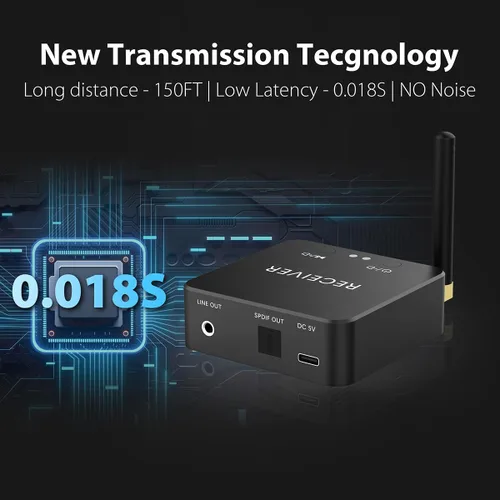 Vista 5 de Receptor Bluetooth inalámbrico de 192 KHz de audio digital a analógico, alcance de 160 pies de largo con receptor Bluetooth 5.3 integrado, kit