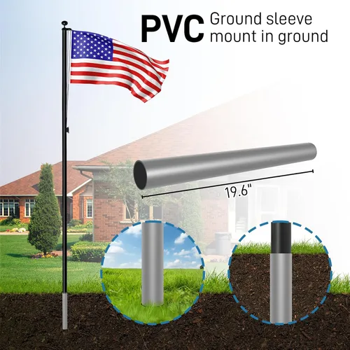 Vista 5 de Outvita Mástil de bandera para exteriores, aleación de aluminio de 25 pies, asta de bandera seccional con bandera de Estados Unidos de 3 x 5 pies