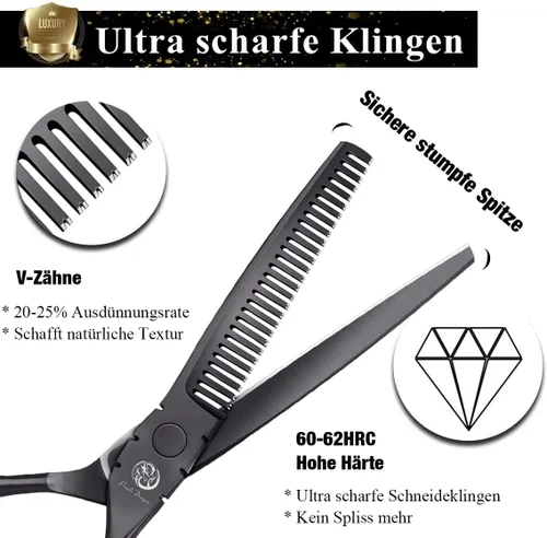 Vista 3 de Purple Dragon Profesional de Japón Juego de Tijeras de Peluquería 440C para Salón de Corte y Tijeras de Adelgazamiento para Barbería con Bolsa
