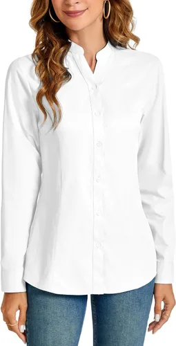 Vista 16 de Camisas básicas con botones para mujer, estilo ejecutivo informal, cuello, ropa de trabajo, camisa de vestir ajustada, blusa