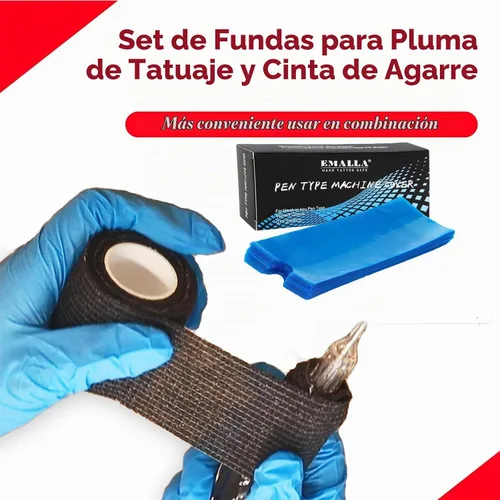Vista 2 de 200 piezas de fundas para bolígrafos con 8 piezas de cinta adhesiva para agarre - Fundas para bolígrafos azules SOTICA, fundas para máquinas, fundas