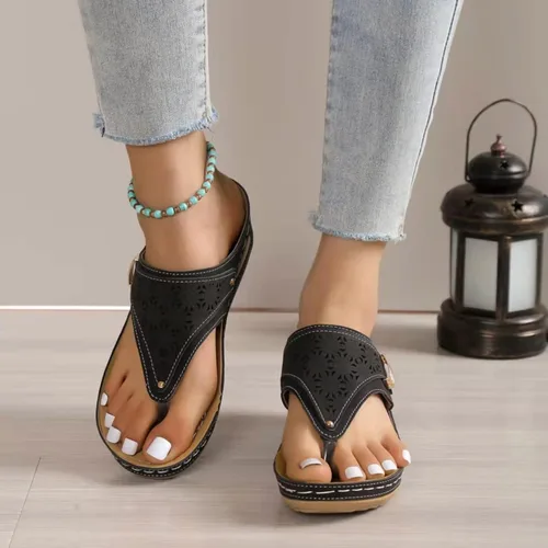 Vista 3 de Sandalias ortopédicas con soporte de arco, sandalias planas para exteriores, estilo bohemio, para caminar, cómodas, elegantes, informales
