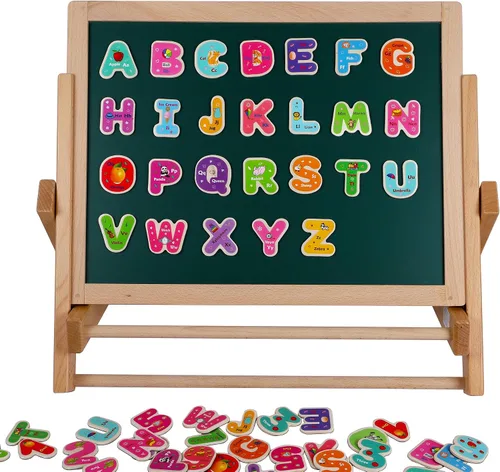 Vista 2 de Toys of Wood Oxford Juego de 2 letras y números magnéticos de madera, imanes de nevera para niños, letras del alfabeto y números para niños, juguete