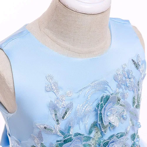 Vista 7 de Vestido formal para niña de flores, vestido formal para fiesta de cumpleaños, boda, bordado floral, vestidos de satén de tul para niños de 2 a 12