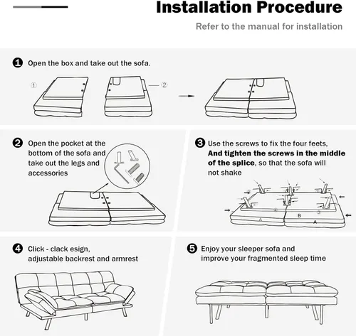 Vista 9 de Opoiar - Sofá cama de espuma viscoelástica para sala de estar, sofá biplaza moderno convertible para espacios de vida compactos, 71 pulgadas