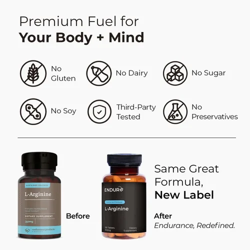 Vista 3 de Endurance Products ENDUR - L-Arginina - 350 mg - Flujo sanguíneo y apoyo de la función cardíaca - Alta potencia - Apoya la producción de óxido