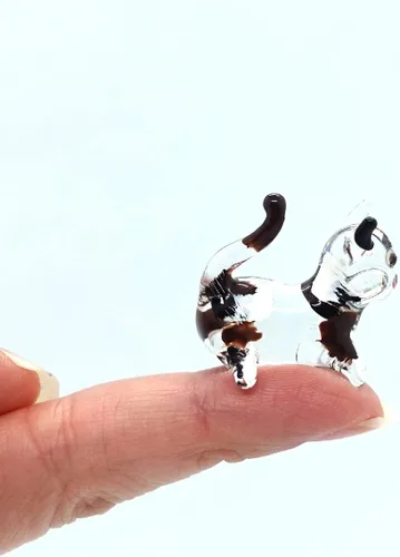 Vista 15 de Figura de cristal en miniatura de gato pequeño, animal de vidrio soplado hecho a mano, bonita escultura de gato coleccionable, regalo de decoración
