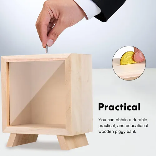 Vista 4 de Alcancía transparente para adultos y niños, alcancía de madera para niñas y niños, colorida hucha para ahorrar dinero, hucha grande irrompible
